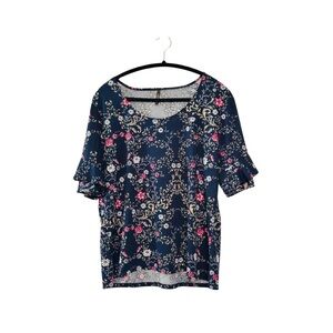 Women's Navy Floral Scoop Neck Top